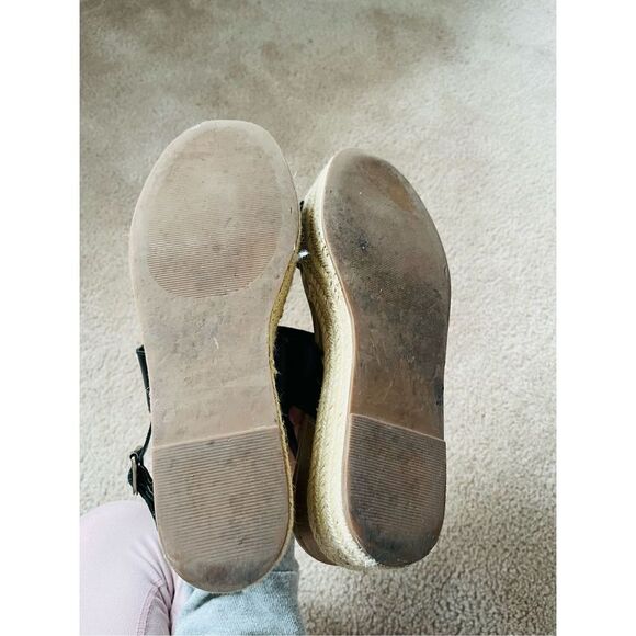 Steve Madden Espadrille Wedge Leather Black Sandals sz 10M - Picture 8 of 12